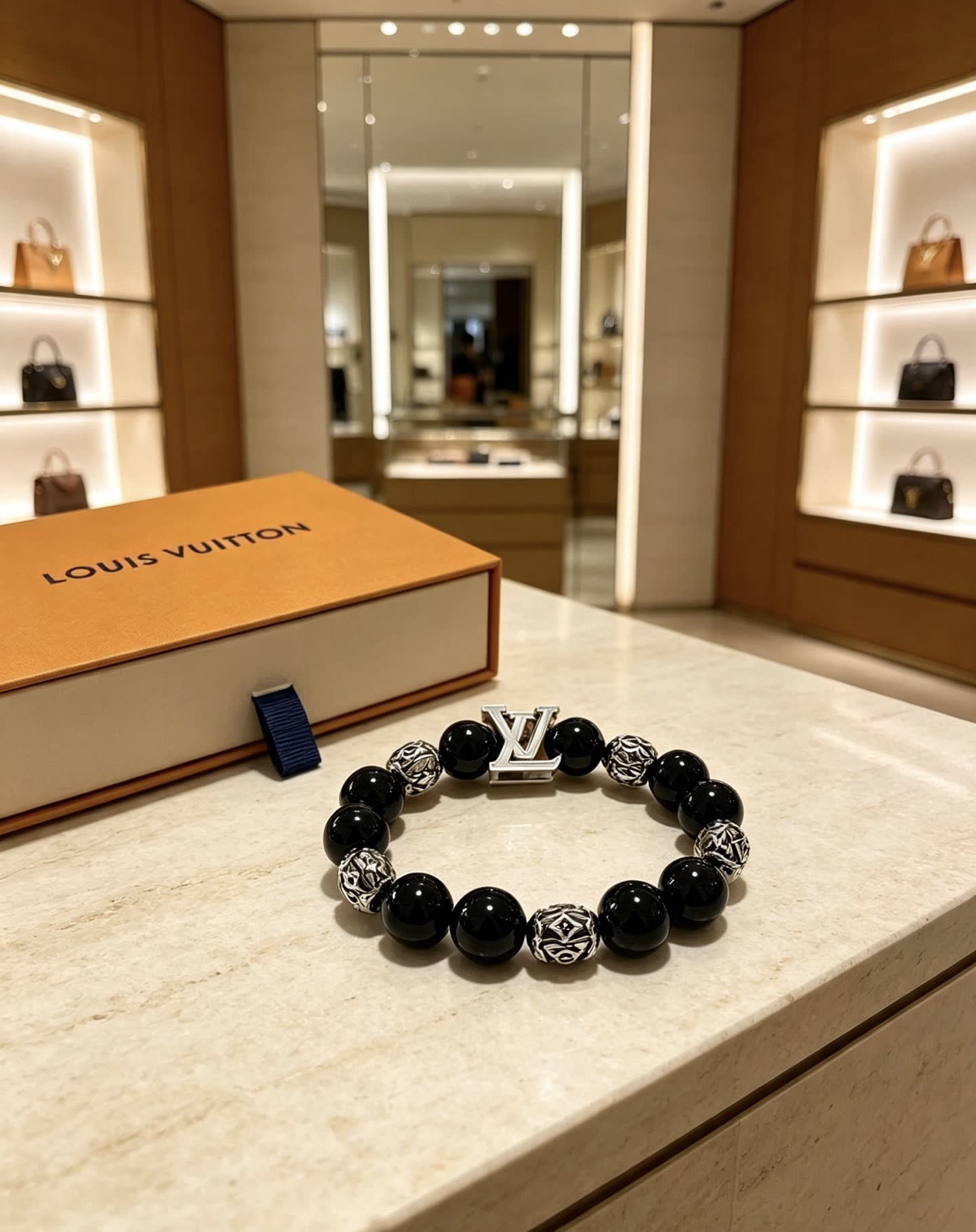 Louis Vuitton Black Beaded Bracelet Louis Vuitton Black Beaded Bracelet